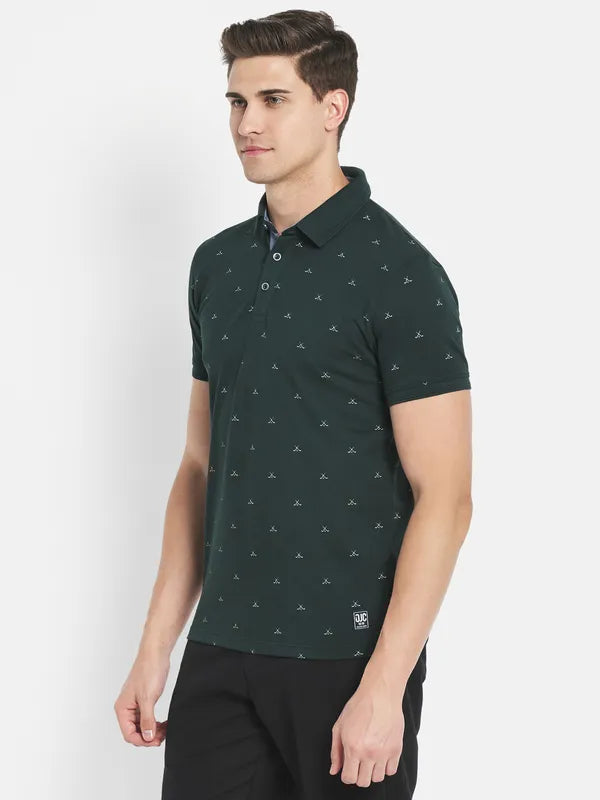 Octave Men Green Printed Polo Collar T-Shirt