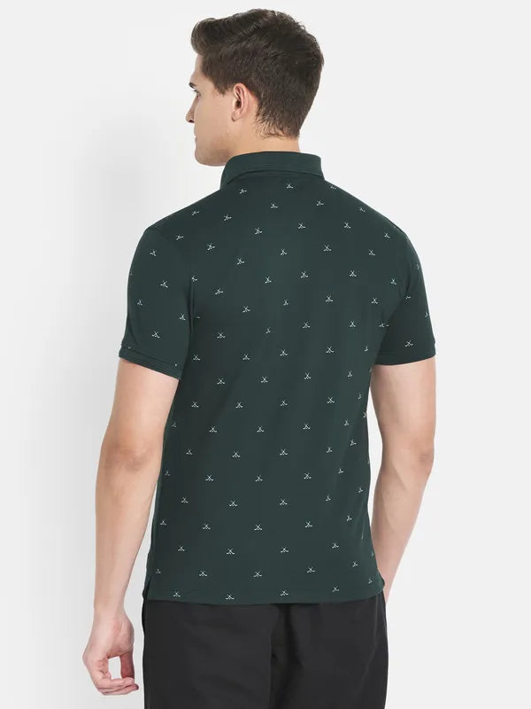 Octave Men Green Printed Polo Collar T-Shirt