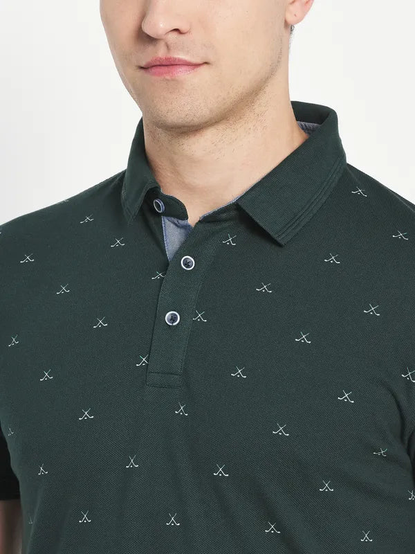 Octave Men Green Printed Polo Collar T-Shirt