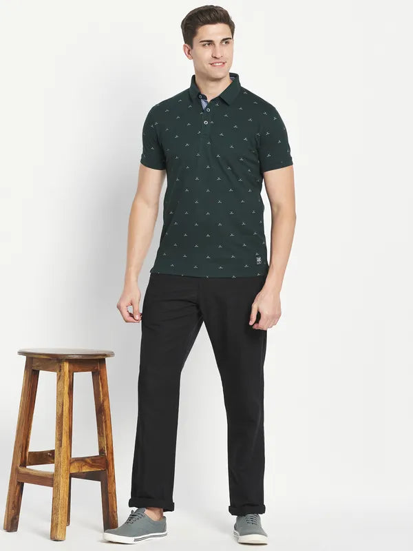 Octave Men Green Printed Polo Collar T-Shirt