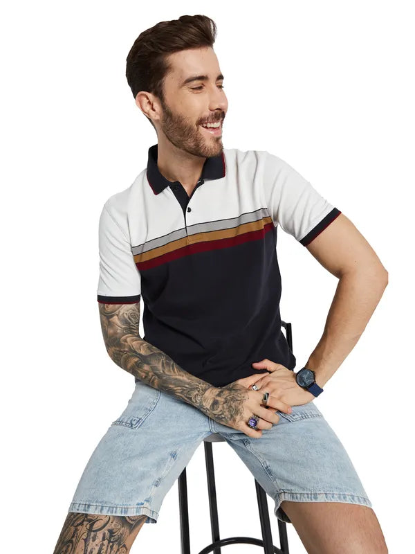 Octave Men Colourblocked Polo Collar T-Shirt