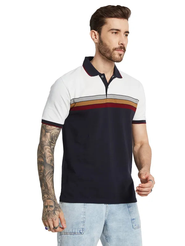 Octave Men Colourblocked Polo Collar T-Shirt