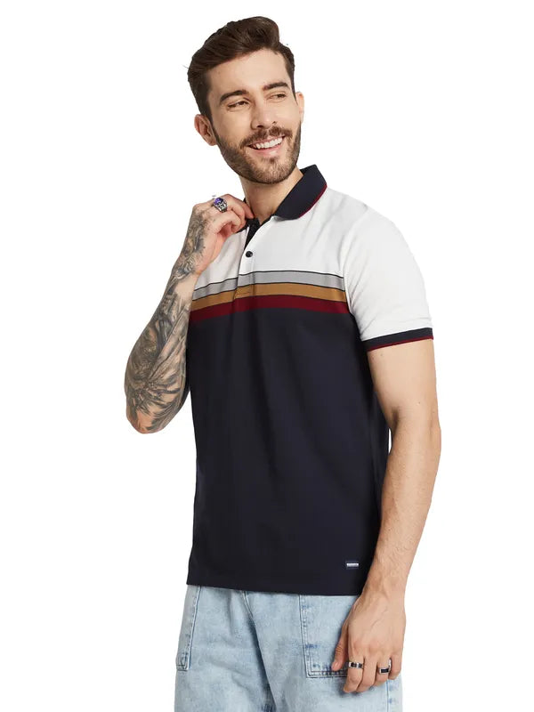 Octave Men Colourblocked Polo Collar T-Shirt