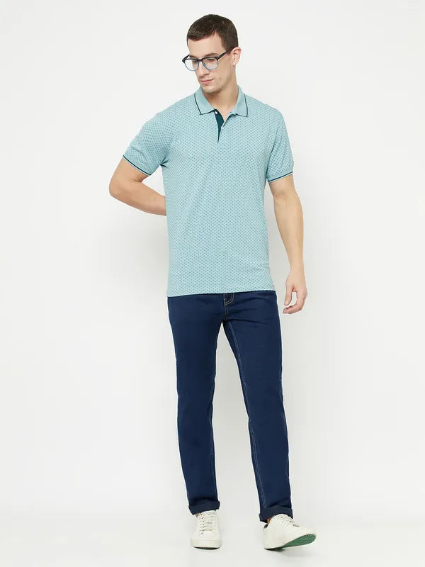 Octave Men Blue Polo Collar T-Shirt