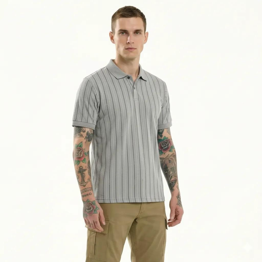 Octave Men Aluminium Striped Polo Collar T-shirt