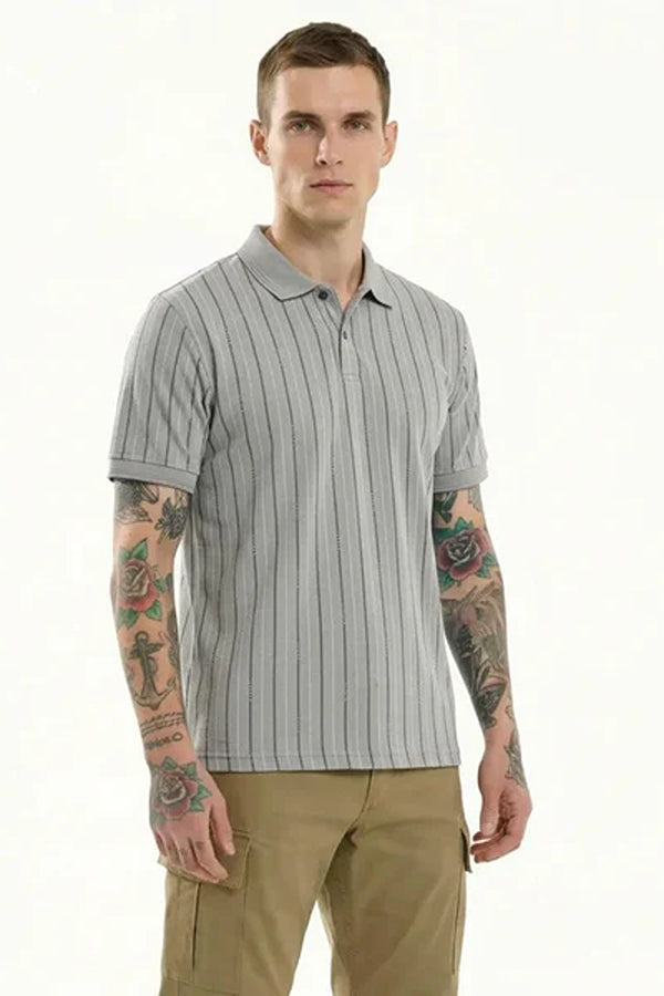 Octave Men Striped Polo Collar T-shirt