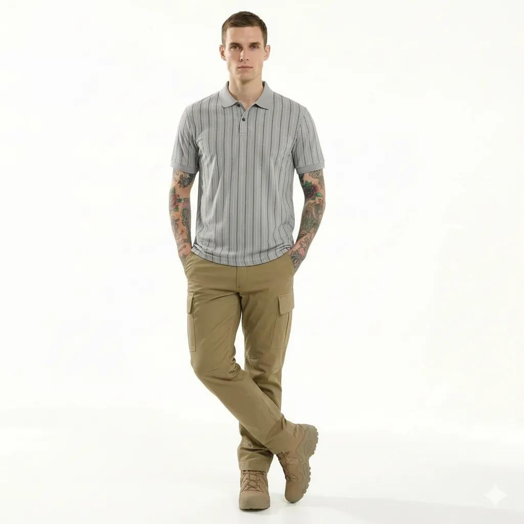 Octave Men Aluminium Striped Polo Collar T-shirt