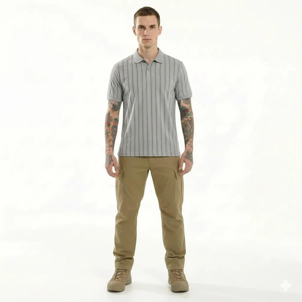 Octave Men Aluminium Striped Polo Collar T-shirt