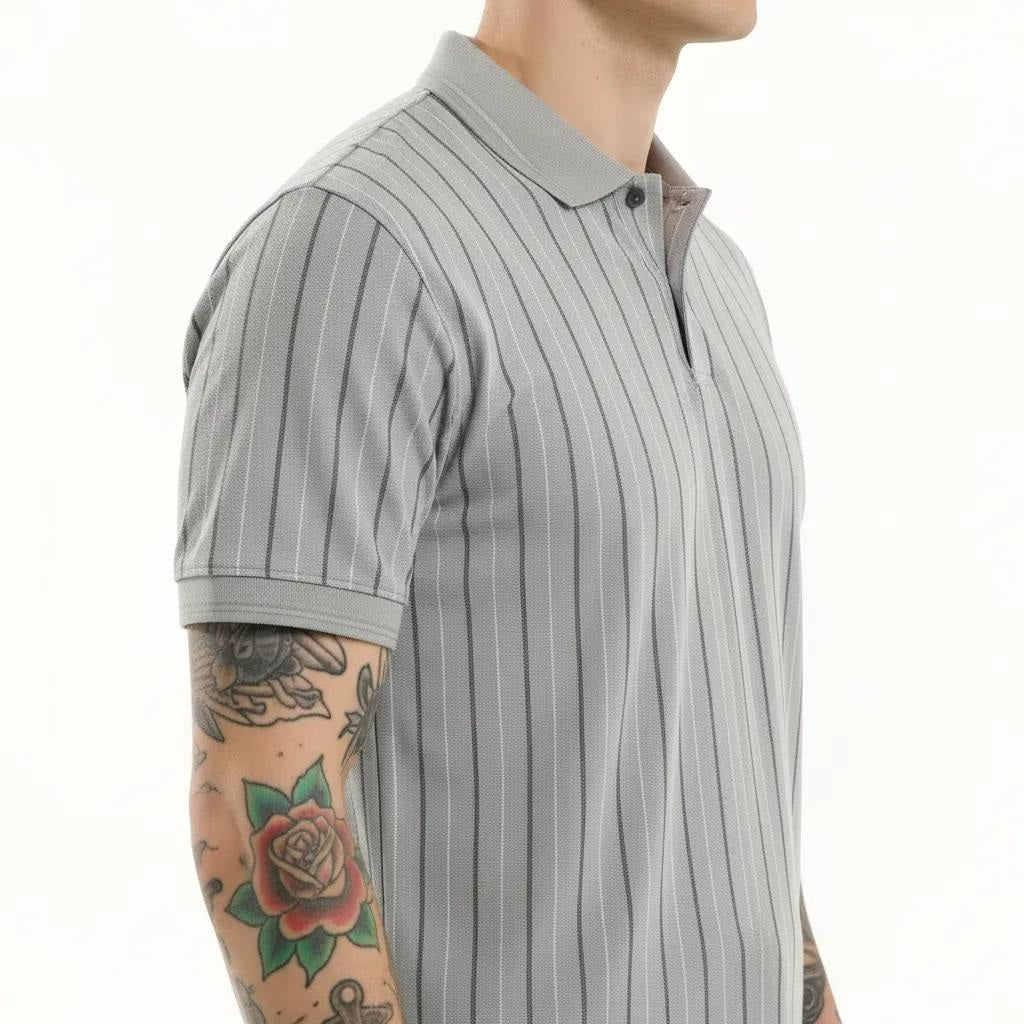 Octave Men Aluminium Striped Polo Collar T-shirt
