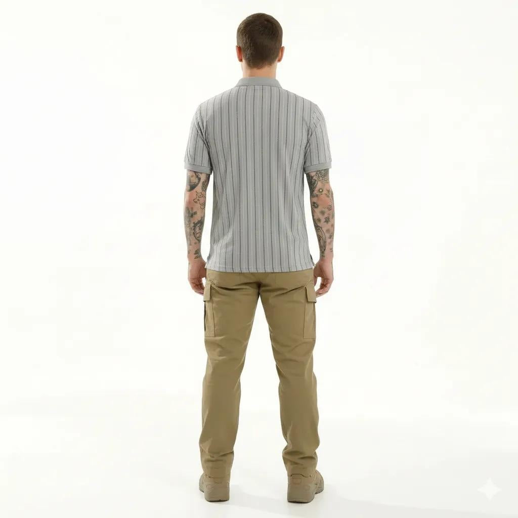 Octave Men Aluminium Striped Polo Collar T-shirt