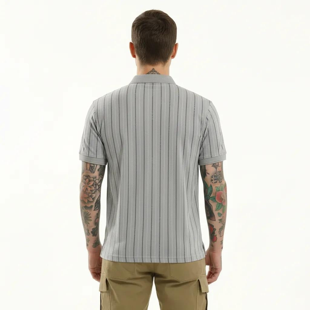 Octave Men Aluminium Striped Polo Collar T-shirt