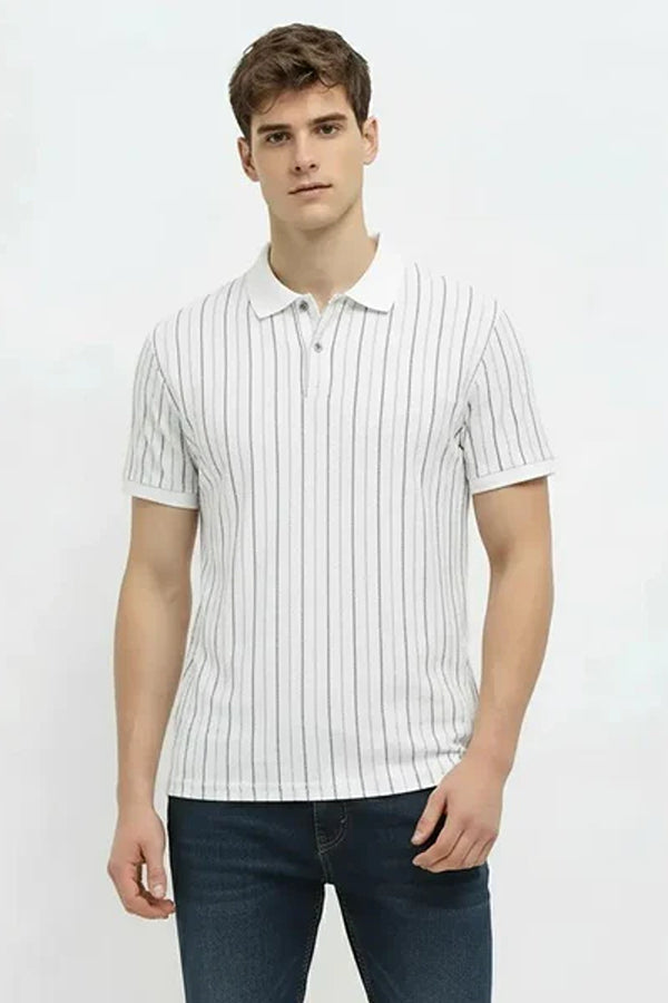 Men Striped Polo Collar T-shirt