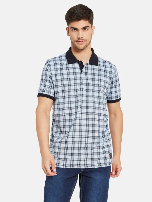 Contrast Rib Check Print Polo T-Shirt