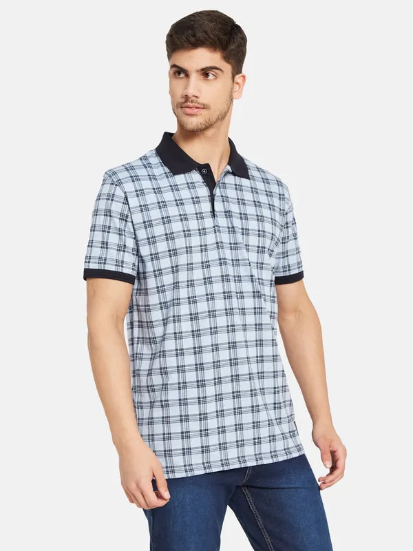 Contrast Rib Check Print Polo T-Shirt