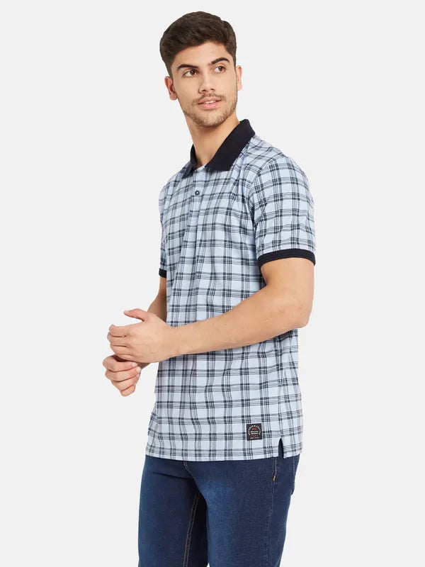 Contrast Rib Check Print Polo T-Shirt