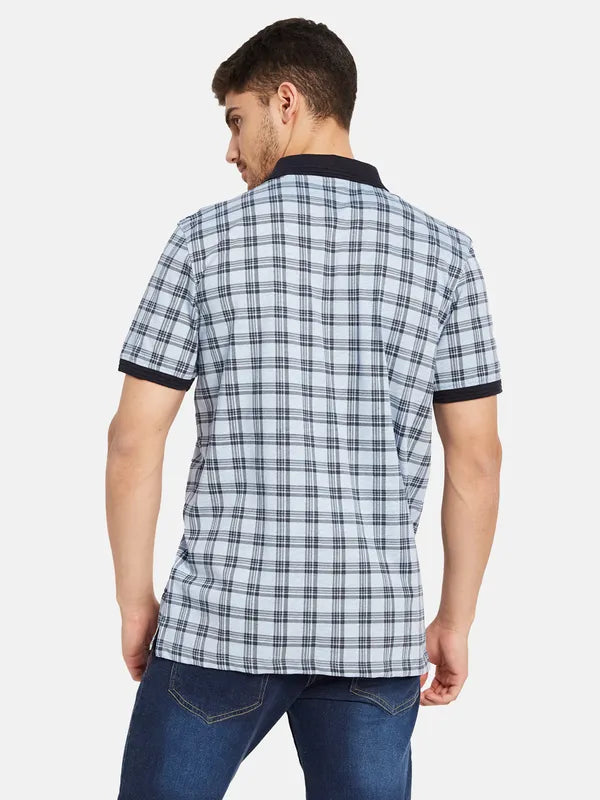 Contrast Rib Check Print Polo T-Shirt