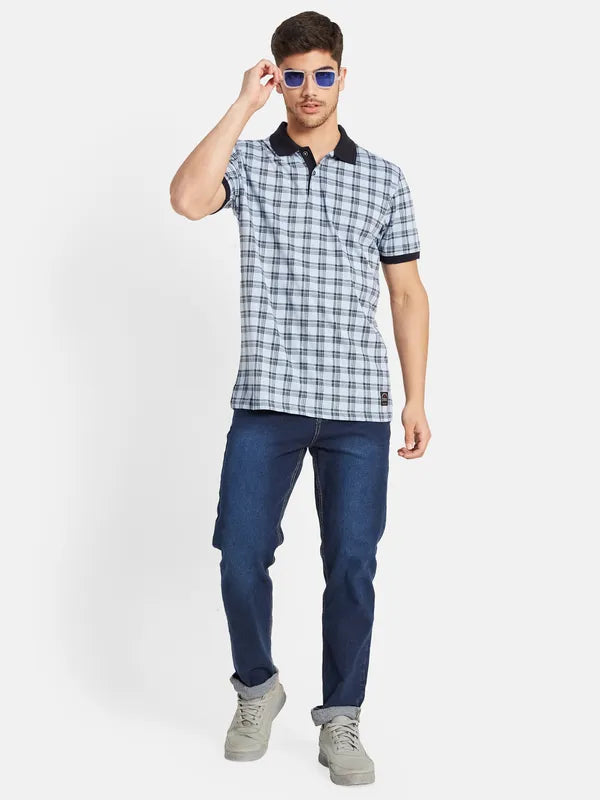 Contrast Rib Check Print Polo T-Shirt