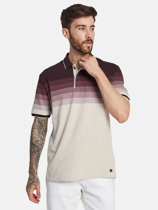 Octave Ss24 Men Colourblocked Polo Collar T-Shirt