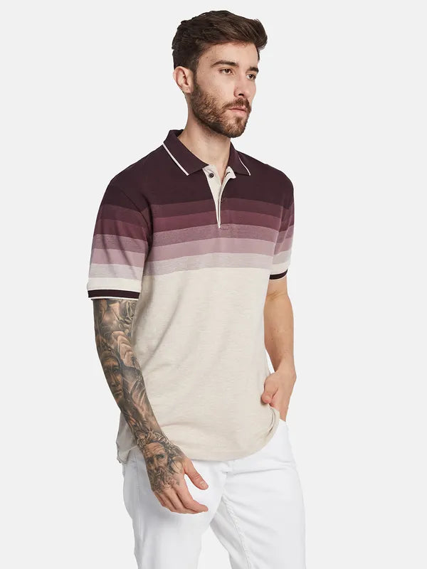 Octave Ss24 Men Colourblocked Polo Collar T-Shirt