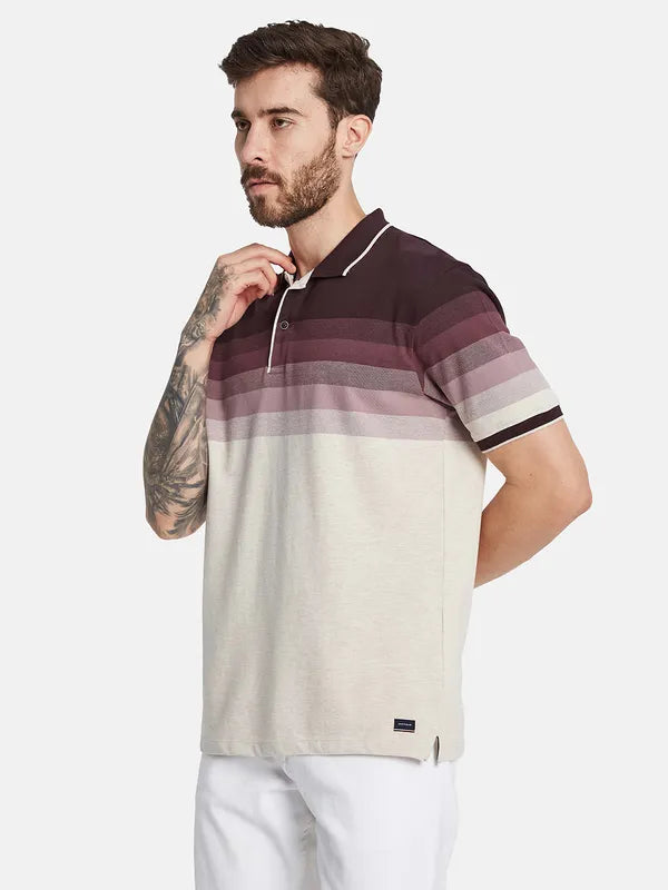 Octave Ss24 Men Colourblocked Polo Collar T-Shirt