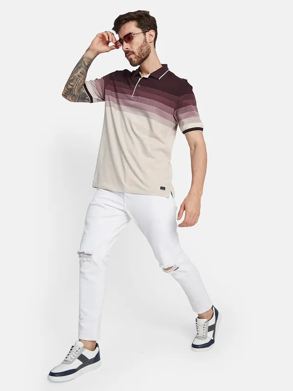 Octave Ss24 Men Colourblocked Polo Collar T-Shirt