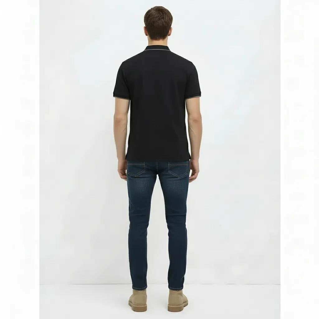 Men Black Sold Polo Collar T-shirt