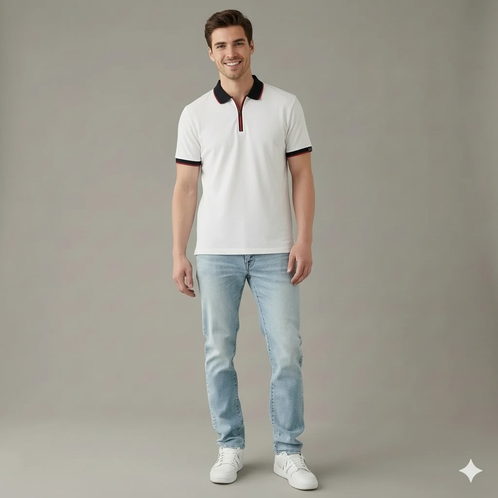 Men Off White Sold Polo Collar T-shirt