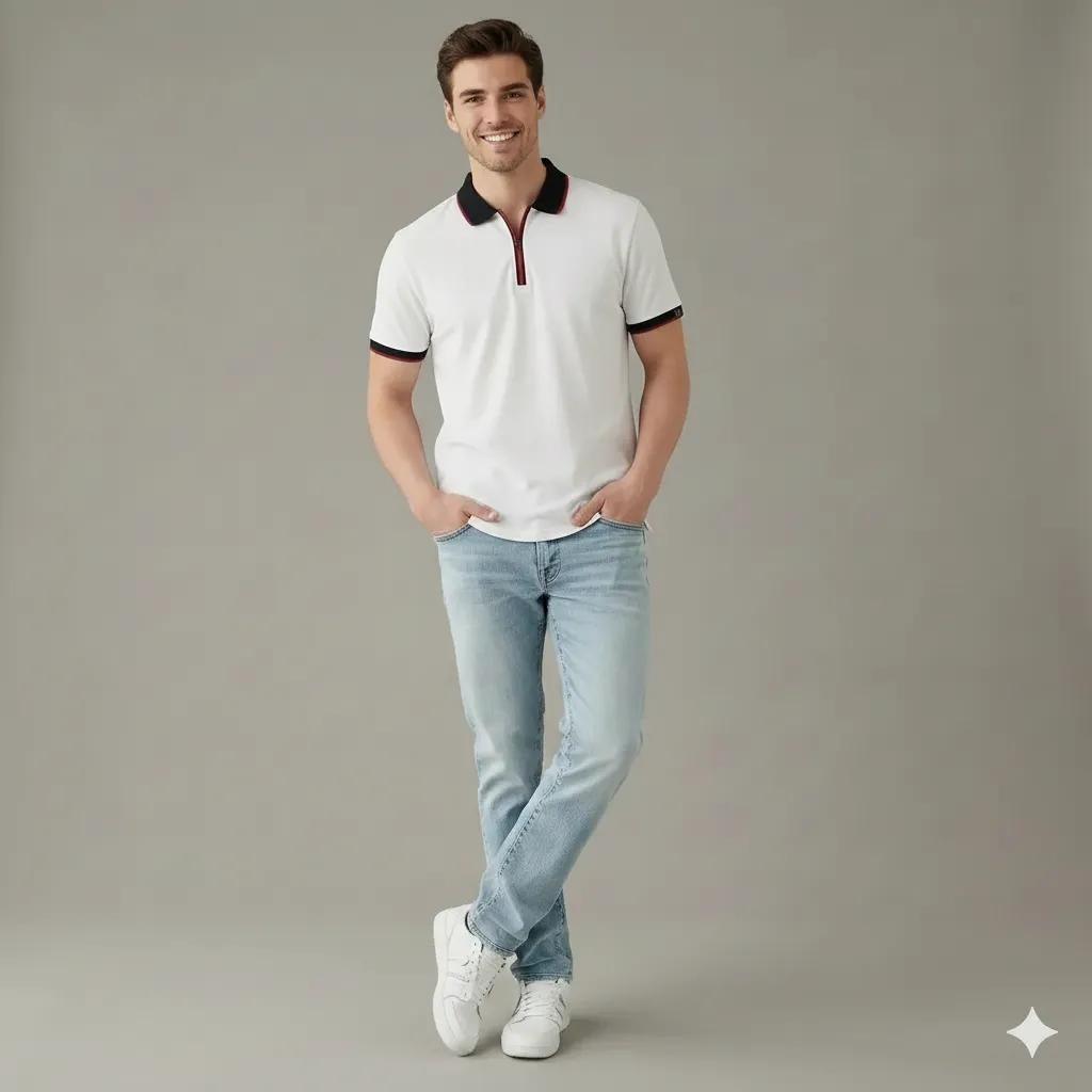 Men Off White Sold Polo Collar T-shirt