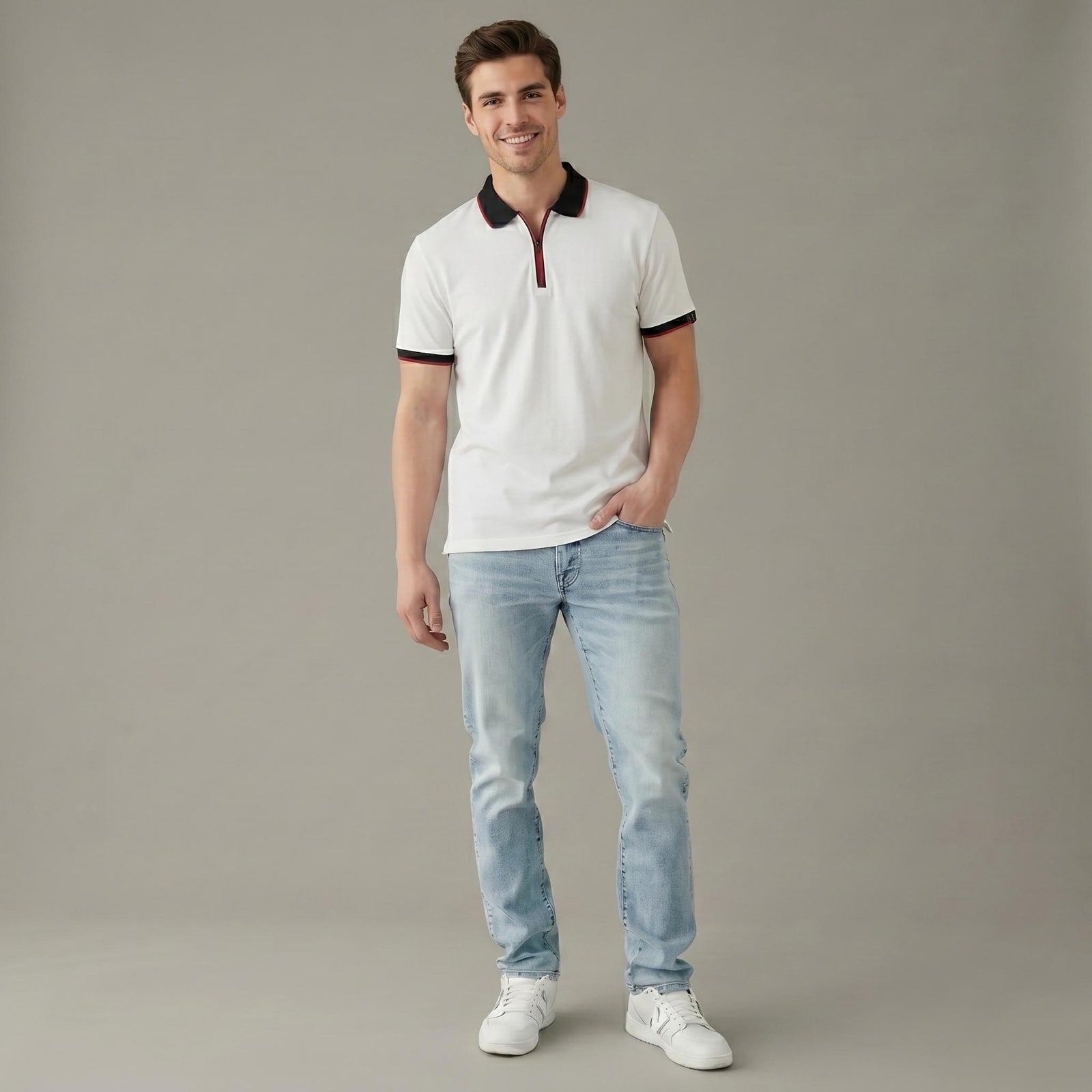 Men Off White Sold Polo Collar T-shirt