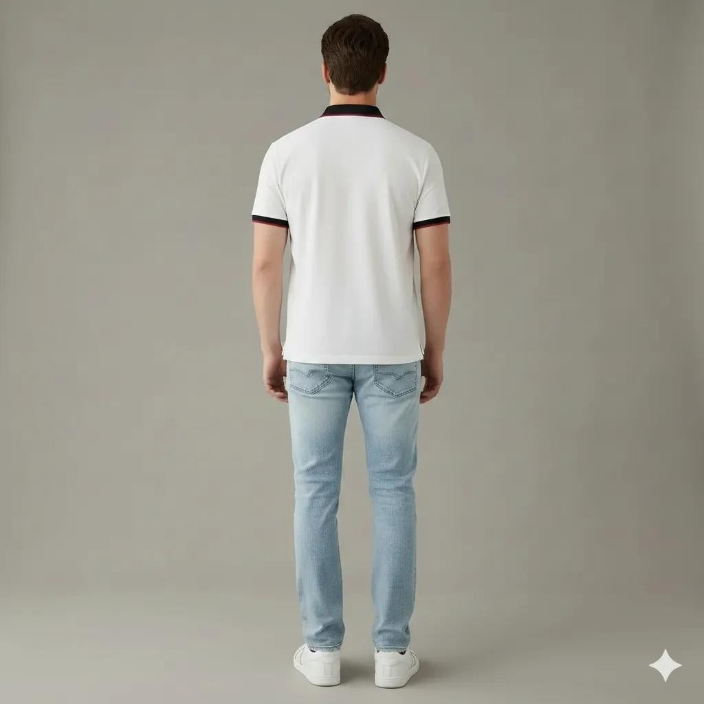 Men Off White Sold Polo Collar T-shirt