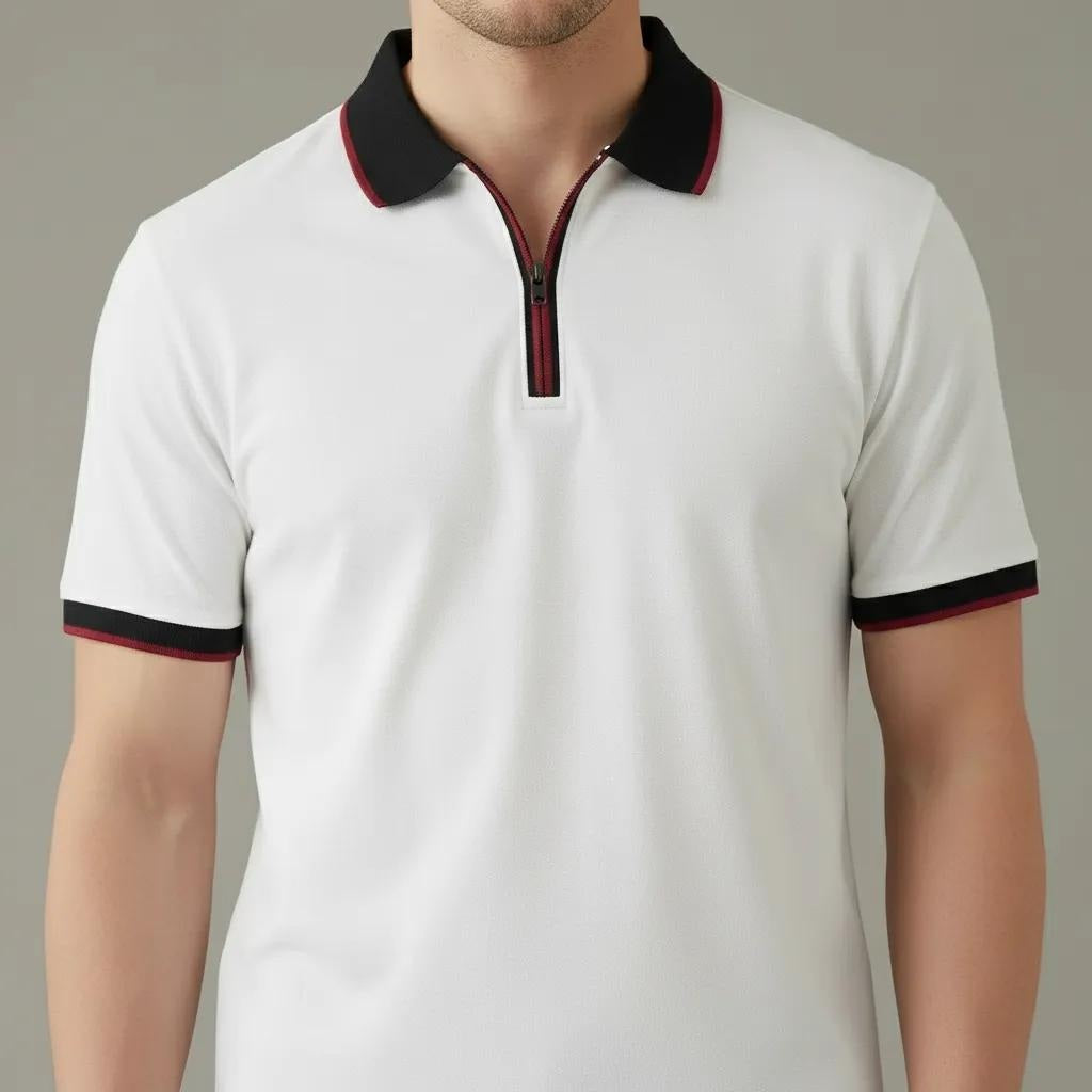 Men Off White Sold Polo Collar T-shirt