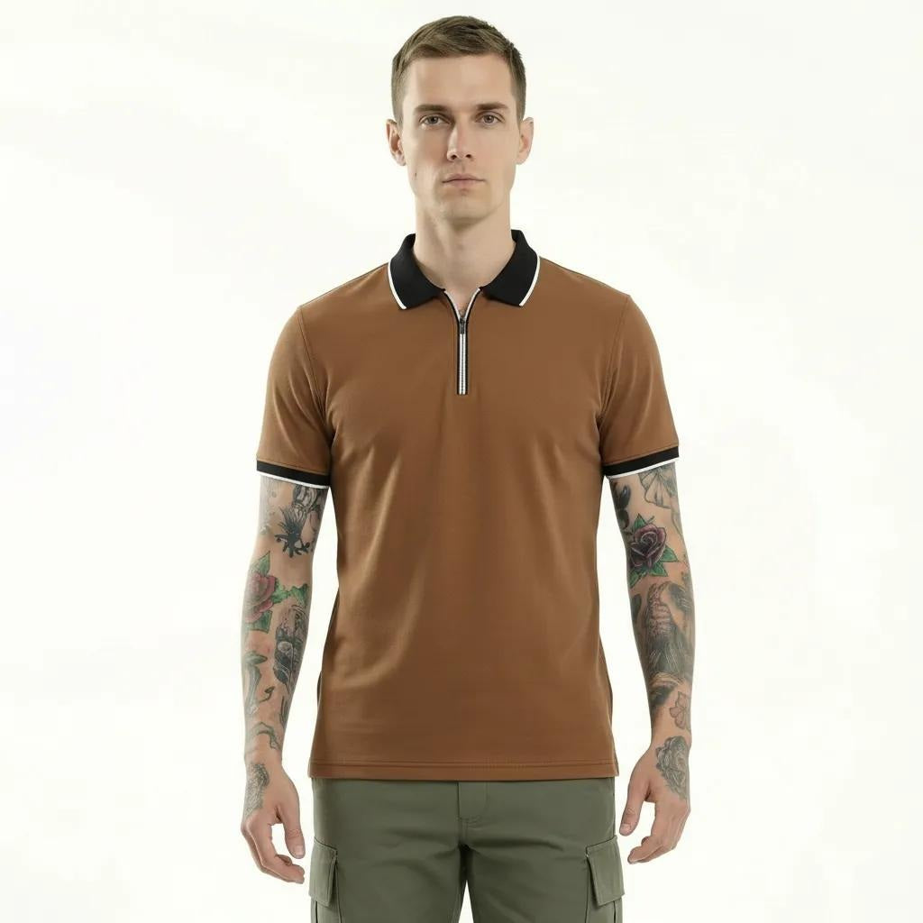 Men Rust Polo Collar Solid T-shirt