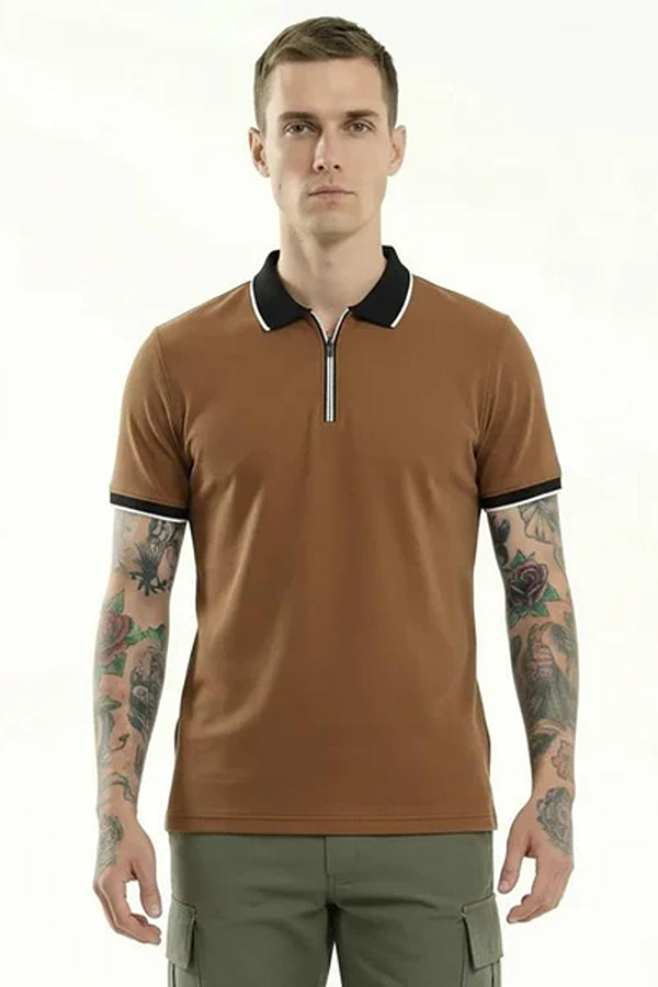 Men Polo Collar Solid T-shirt
