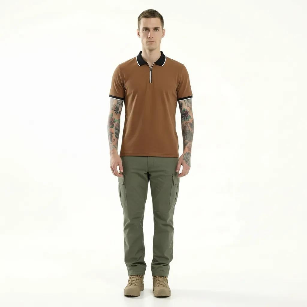 Men Rust Polo Collar Solid T-shirt