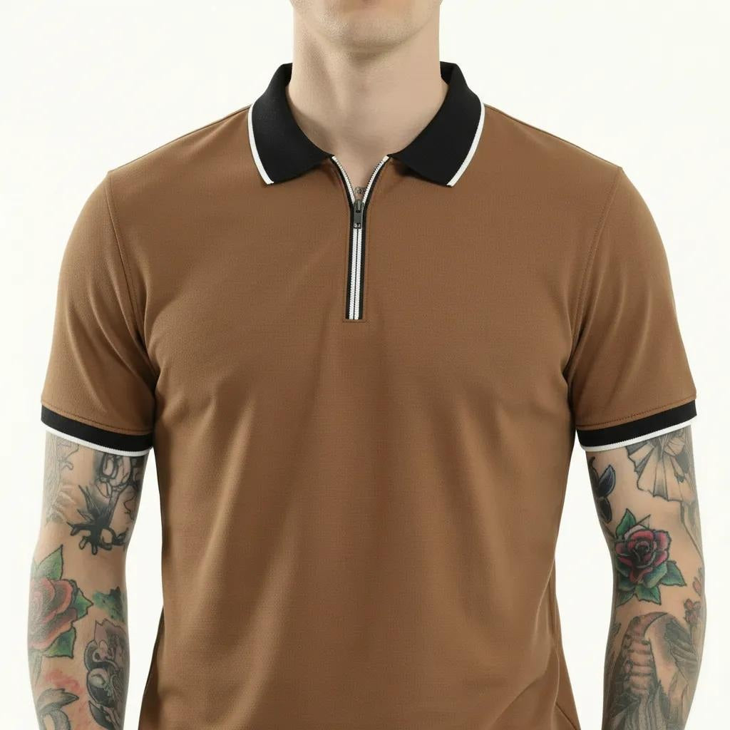 Men Rust Polo Collar Solid T-shirt