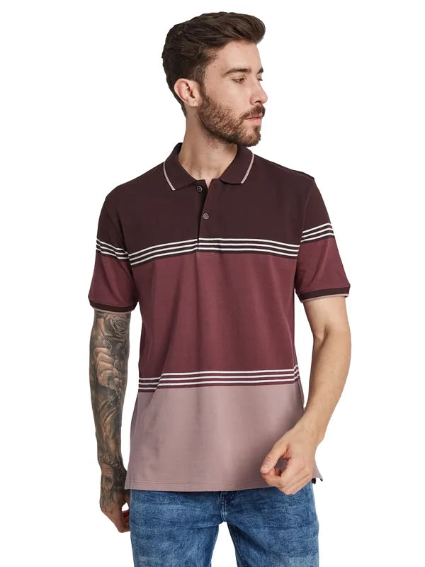 Octave Men Colourblocked Polo Collar T-Shirt