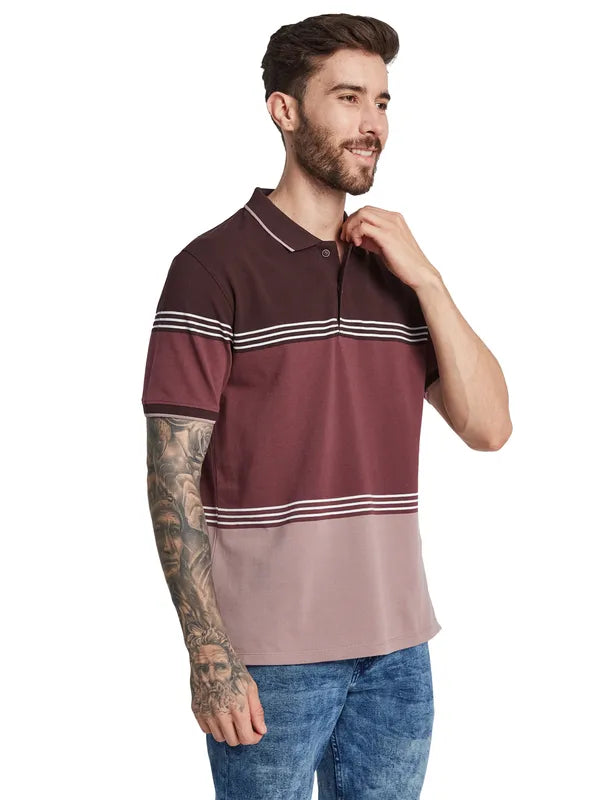 Octave Men Colourblocked Polo Collar T-Shirt