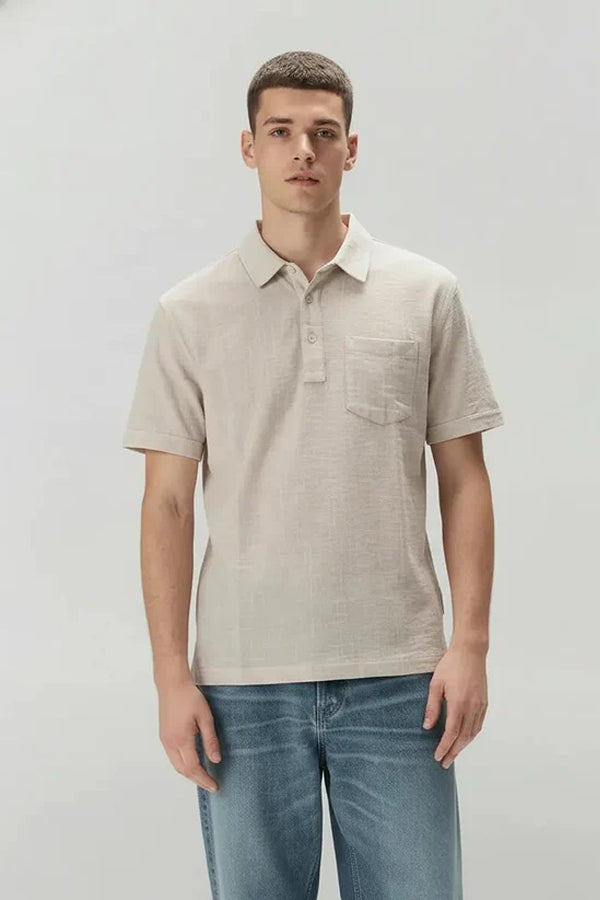 Men Natural Polo Collar Pockets T-shirt
