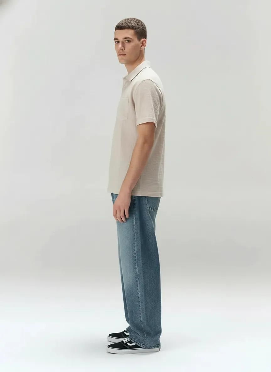 Men Natural Polo Collar Pockets T-shirt