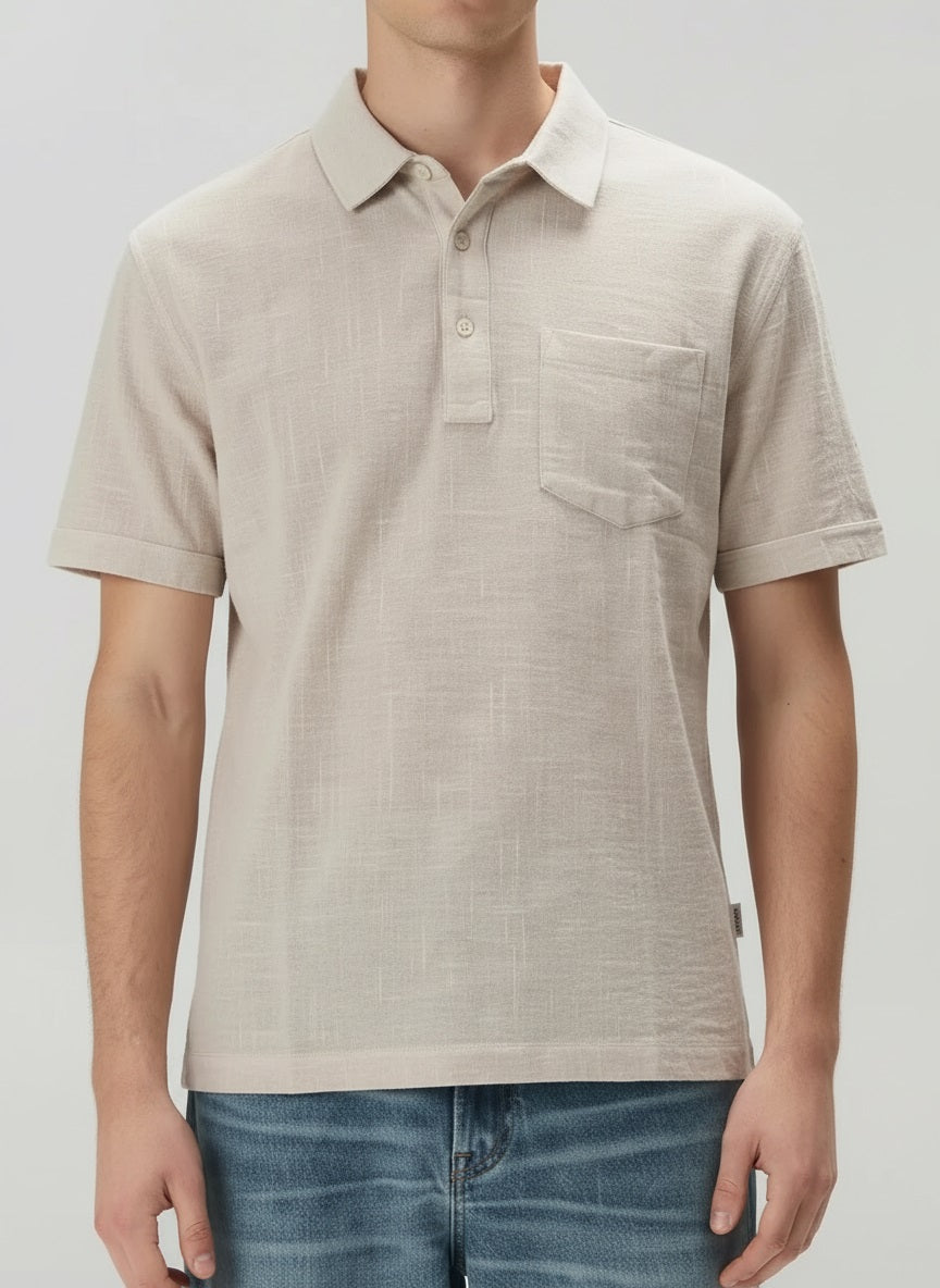 Men Natural Polo Collar Pockets T-shirt