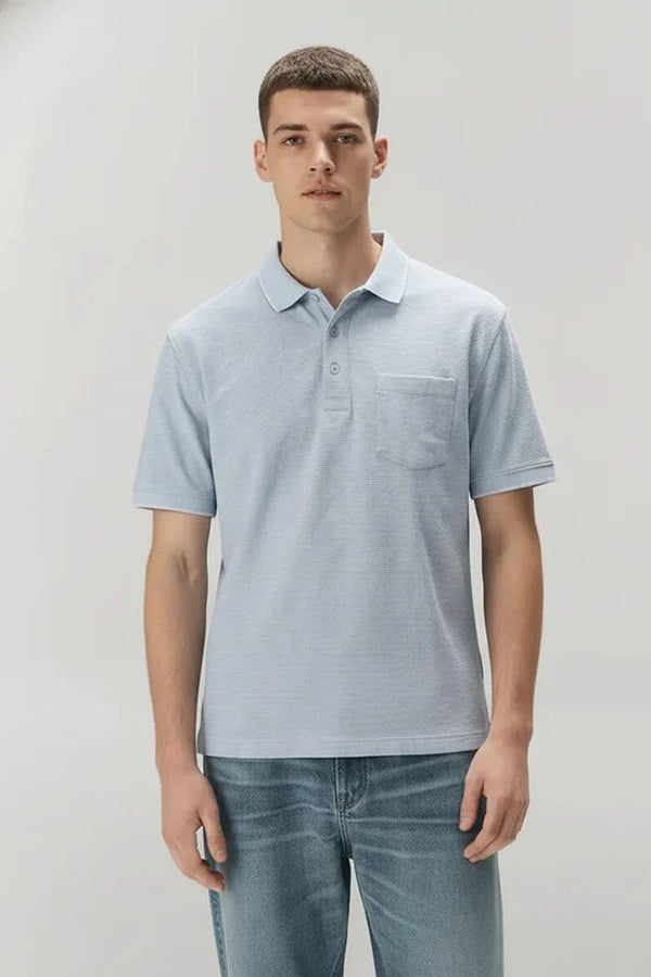 Men Sky Polo Collar Pockets T-shirt