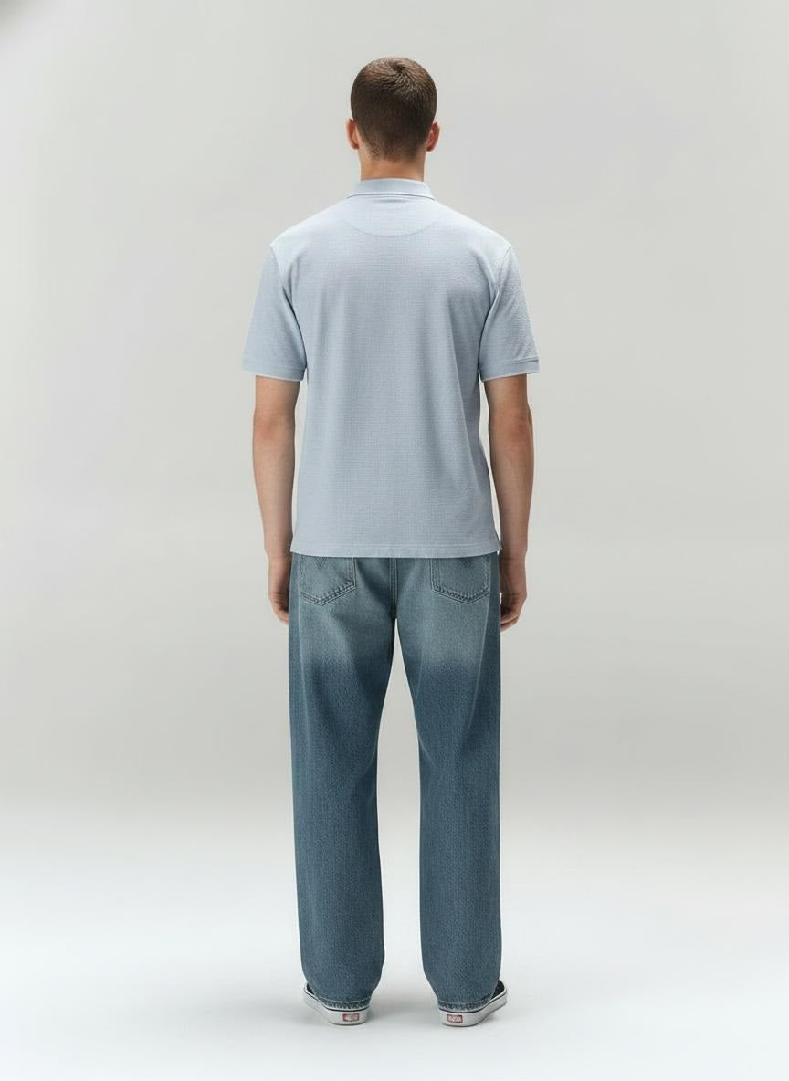 Men Sky Polo Collar Pockets T-shirt