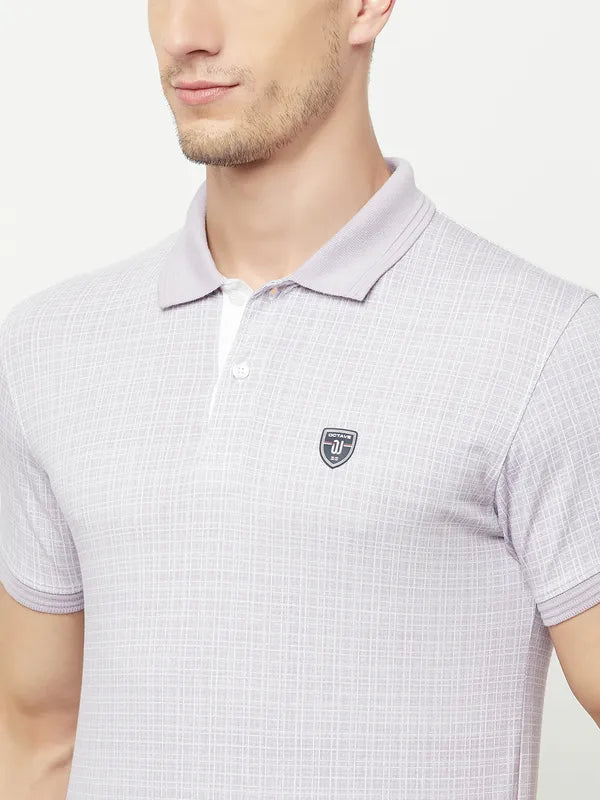 Octave Men Purple Checked Polo Collar Applique T-Shirt