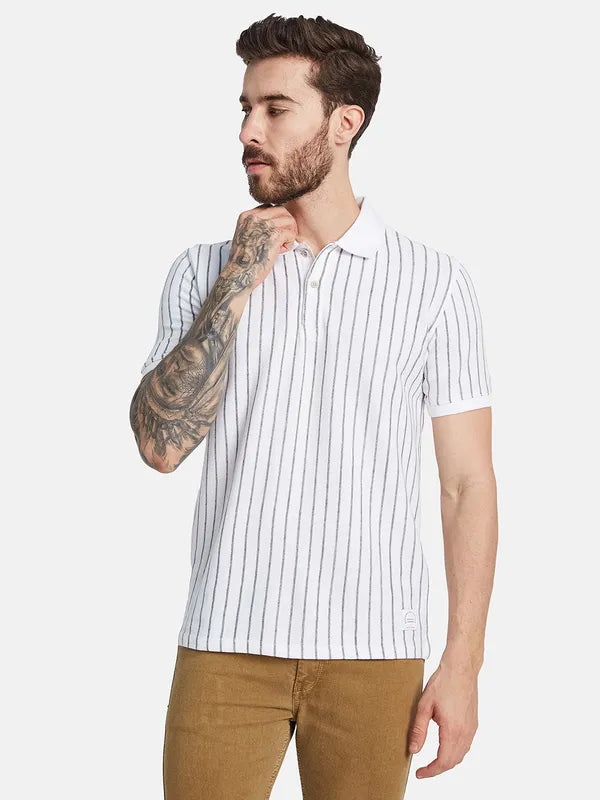 Octave Ss24 Men Striped Polo Collar T-Shirt