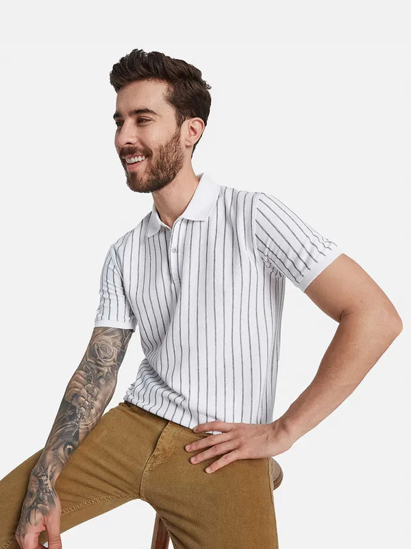 Octave Ss24 Men Striped Polo Collar T-Shirt