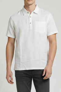 Men White Polo Collar Pockets T-shirt-Style ID