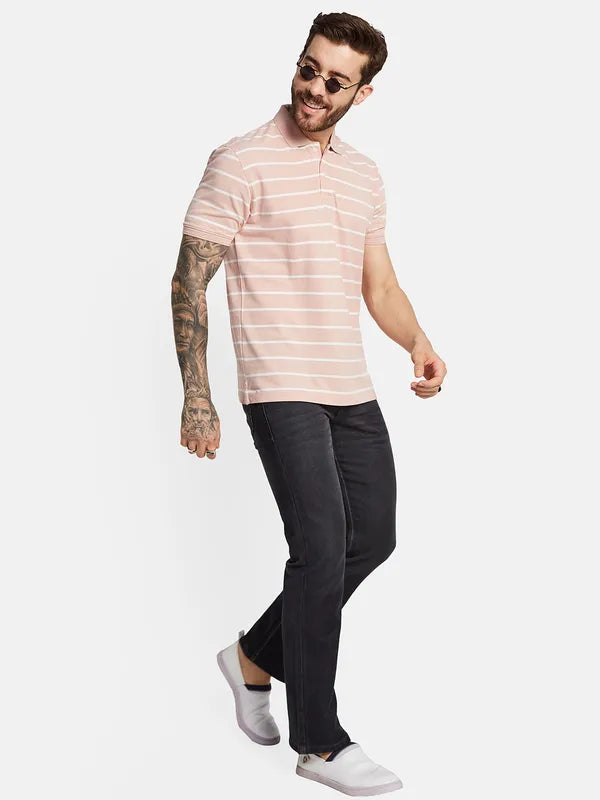 Octave Men Striped Polo Collar T-Shirt