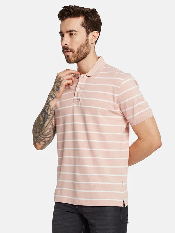 Octave Men Striped Polo Collar T-Shirt