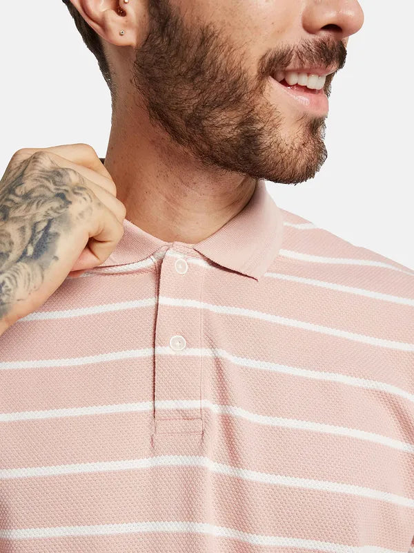 Octave Men Striped Polo Collar T-Shirt