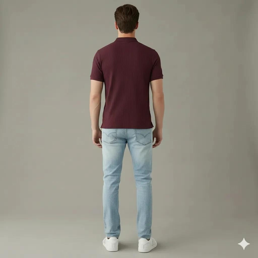 Men Wine Polo Collar Solid T-shirt